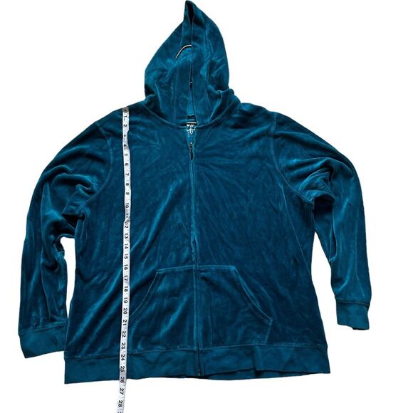 Made For Life 2X Plus Size Teal Velvet Zip Up Jacket - Picture 4 of 6